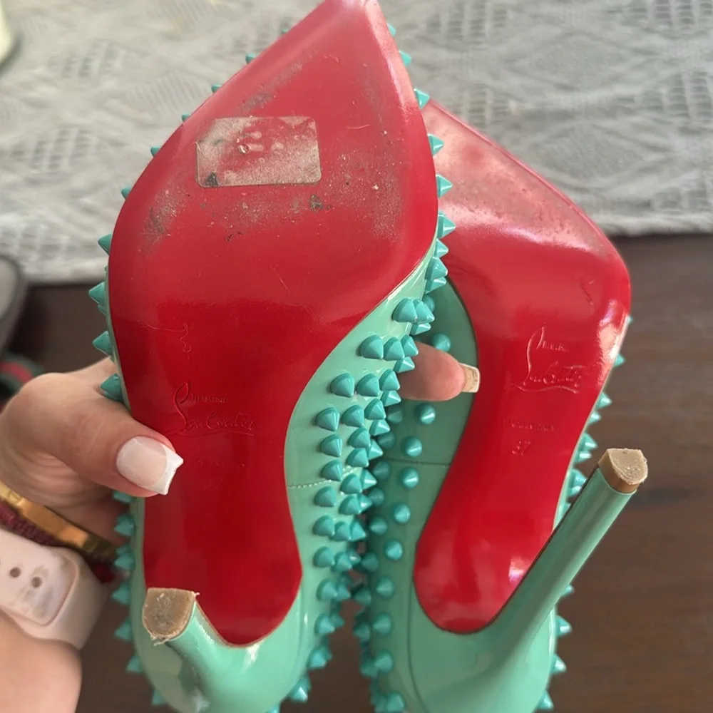 Christian Louboutin 37 pigalles spikes teal - Picture 5 of 6